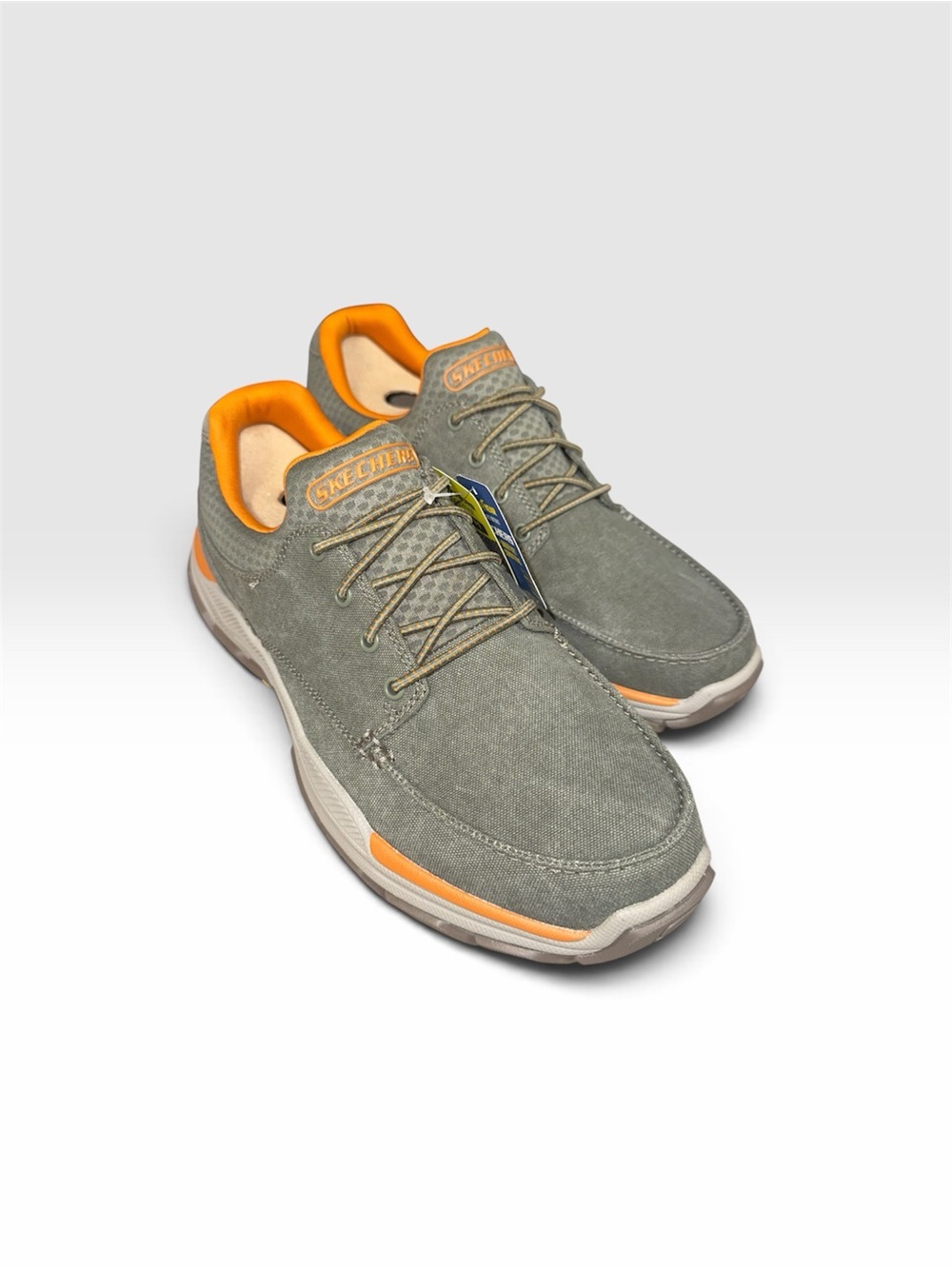 Casual Men's Lace-Up Sneakers in Olive with Orange Accent